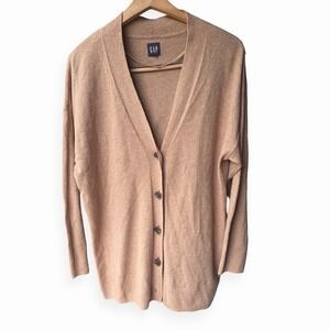 GAP Oversized Women's XL Button Down Cotton Blend Cardigan In Camel Tan